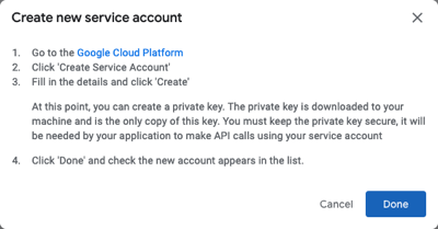 new service account dialog