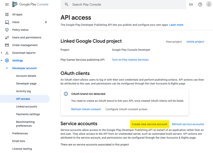create service account