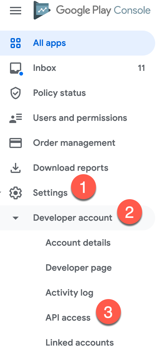 Settings > Developer Account > API access