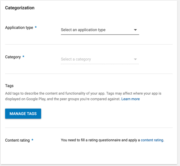 store listing categorization