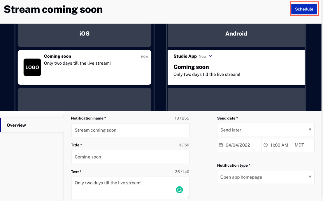 Schedule notification