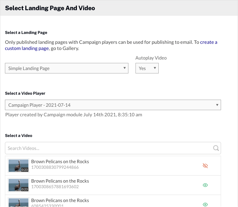 select landing page