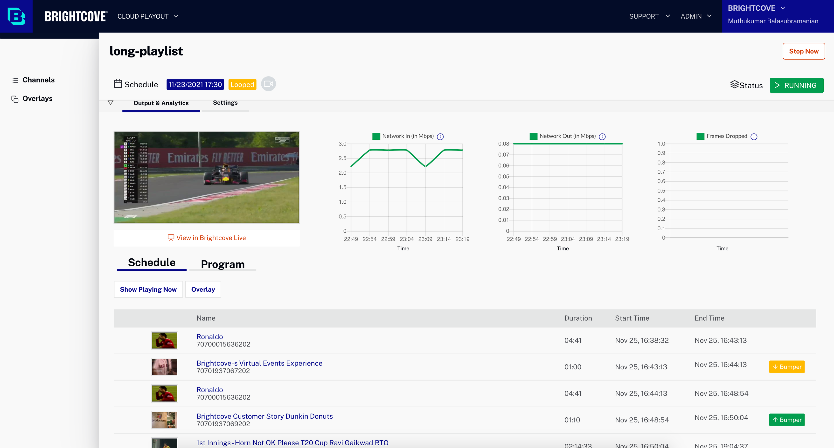 Schedule View in Running State